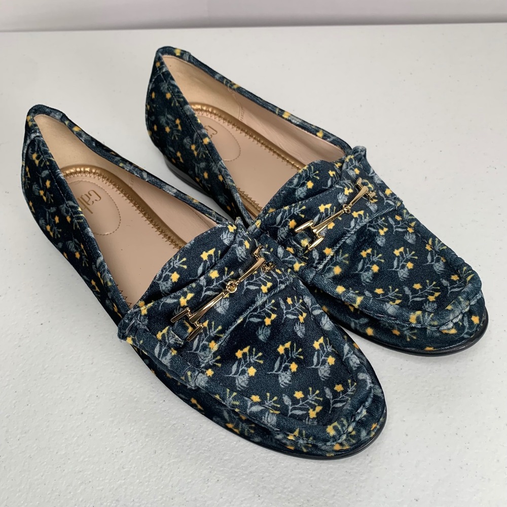 Cabi Carnaby Horsebit Navy Blue Floral Velvet Loafers Size 9.5